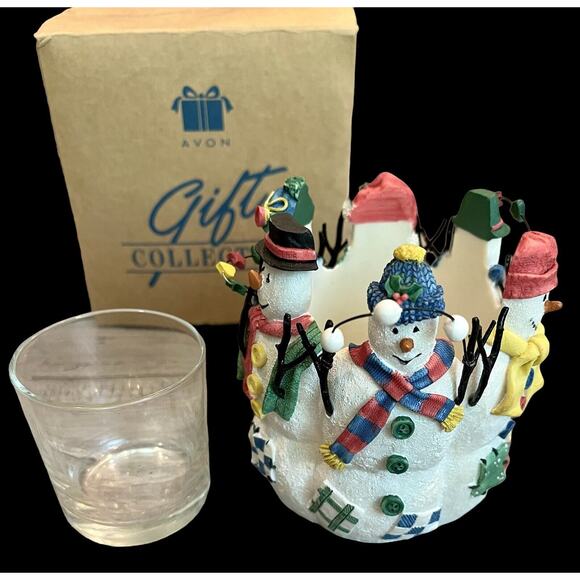 Avon Snowy Folks Votive Candle Holder 3D Figural Snowman Boxed Gift Collection - Picture 2 of 6